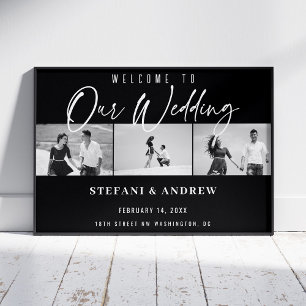 Modernes White Script-Foto Elegantes Hochzeitspost Poster