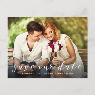 Modernes White Script-Foto Hochzeit speichern Sie  Ankündigungspostkarte