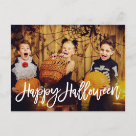 Modernes White Script Happy Halloween Postkarte
