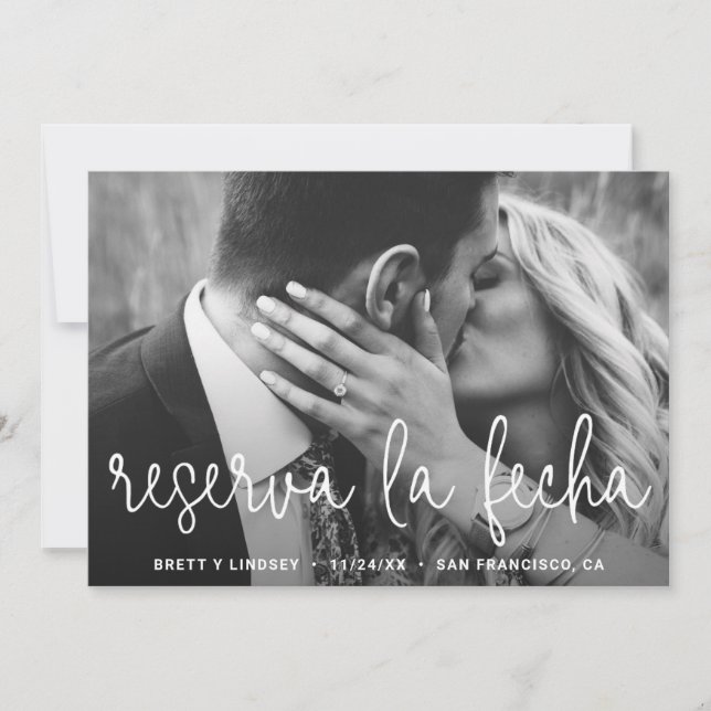 Modernes White Thin Script Typografy Foto Spanisch Save The Date (Vorderseite)