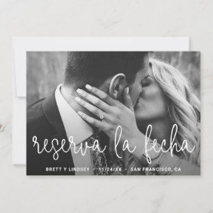 Modernes White Thin Script Typografy Foto Spanisch Save The Date