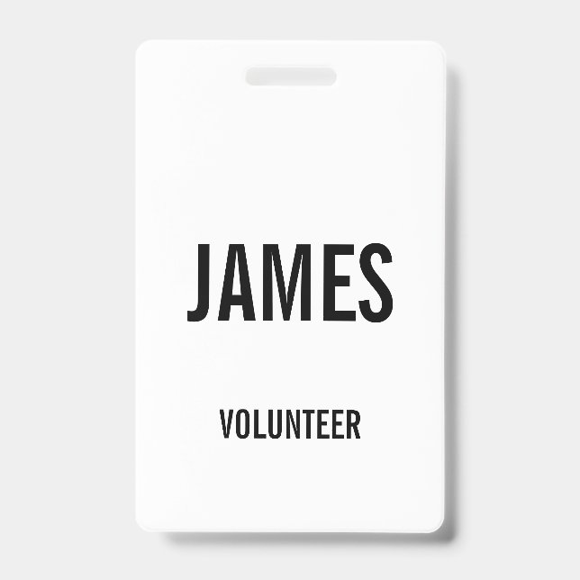 Modernes White Volunteer Name Event Information Pl Ausweis (Vorderseite)