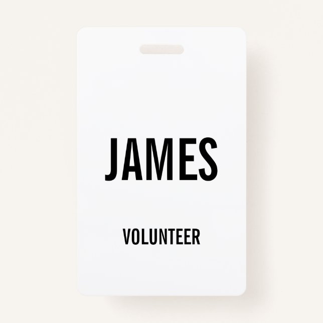 Modernes White Volunteer Name Event Information Pl Ausweis (Vorderseite)