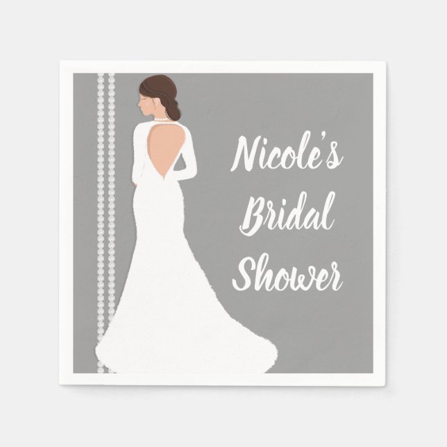 Modernes White Wedding Dress Bling Brautparty Serviette (Vorderseite)