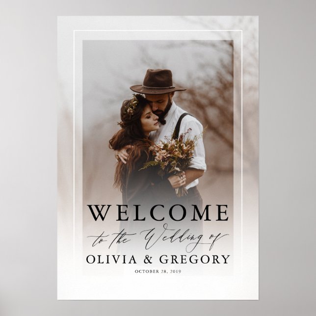 Modernes White Wedding Foto Begrüßungszeichen Poster (Vorne)