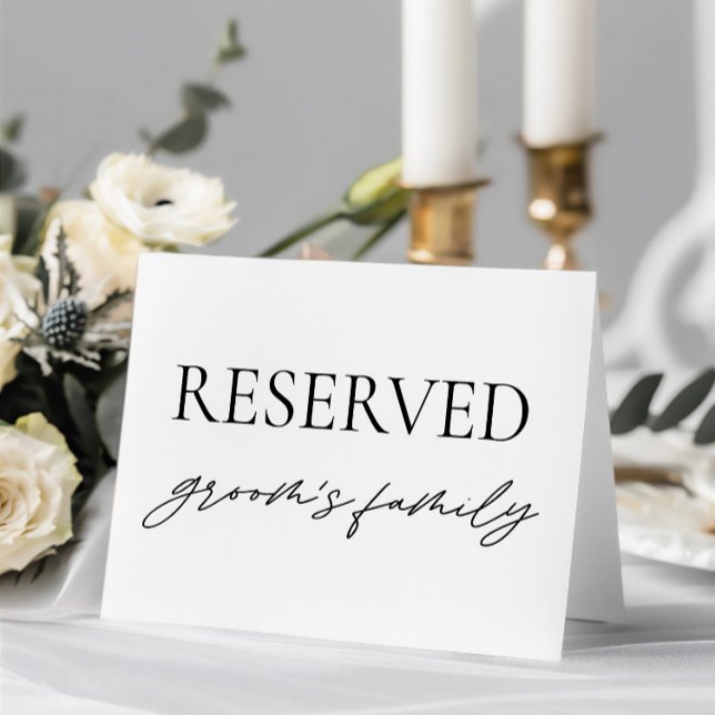 Modernes White Wedding Reservierte Tafelzelt Einladung (Modern White Wedding Reserved Table Tent Sign)
