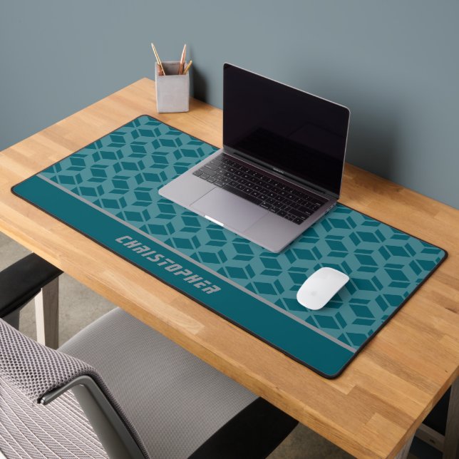 Modernes Wiederholmuster Aquamarin Schreibtischunterlage (Büro 2)