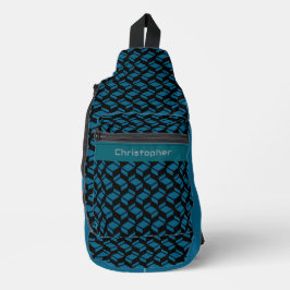 Modernes Wiederholmuster Aquamarin Schwarz Crossbody Bag