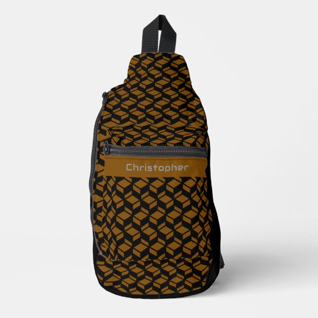Modernes Wiederholmuster braunes Schwarz Crossbody Bag (Vorderseite)