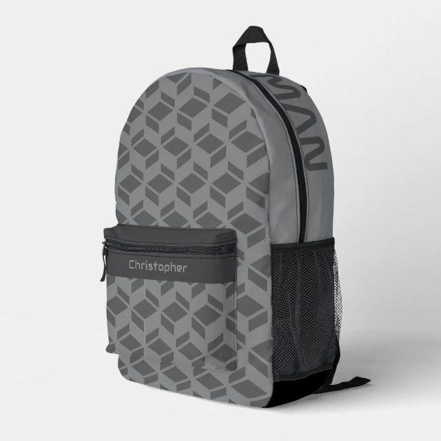 Modernes Wiederholmuster Grau Bedruckter Rucksack (Rückseitige Ecke Rechts)
