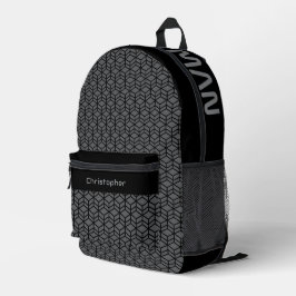 Modernes Wiederholmuster Grau Schwarz Bedruckter Rucksack