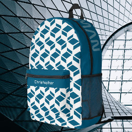 Modernes Wiederholmuster Weiß Aquamarin Bedruckter Rucksack