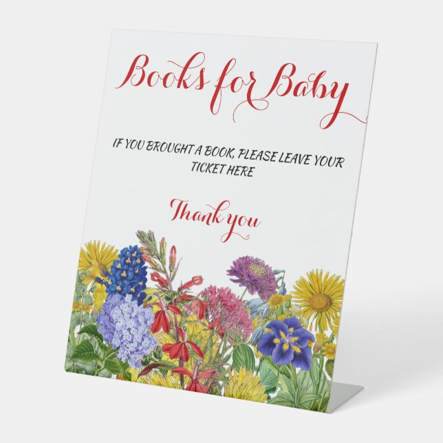 Modernes Wildblume Blumenbuch für Babydusche Sockelschild (Vorderseite)