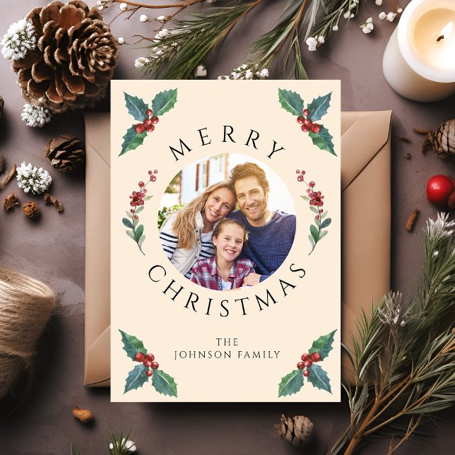 Modernes Winter Botanicals Weihnachtsfest Foto Feiertagskarte (Modern Winter Botanicals Christmas Photo Holiday Card)