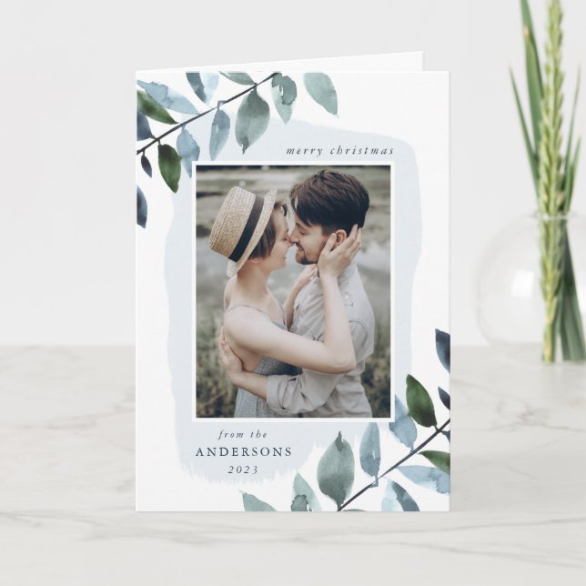 Modernes Winter Foliage Foto Feiertagskarte (Vorderseite)