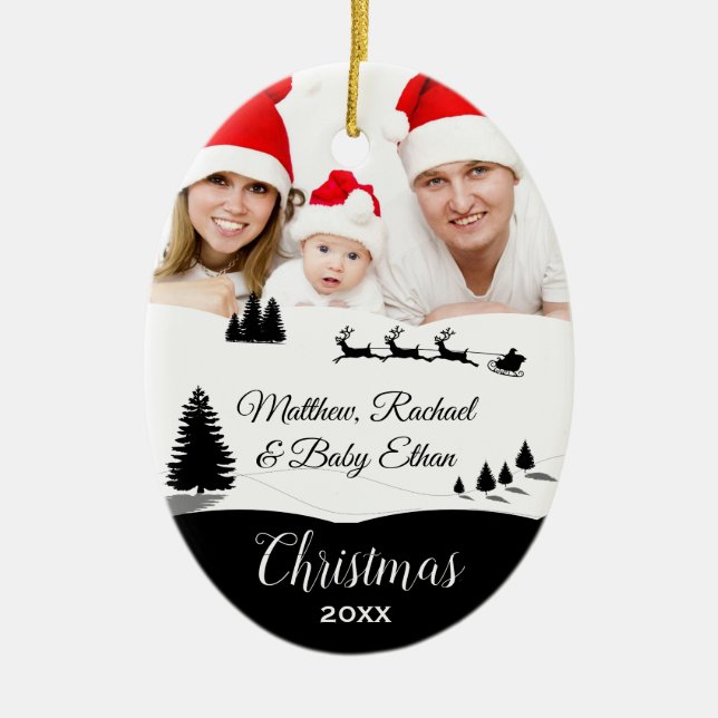 Modernes Winter Wonderland Weihnachts-Foto Keramik Ornament (Vorne)