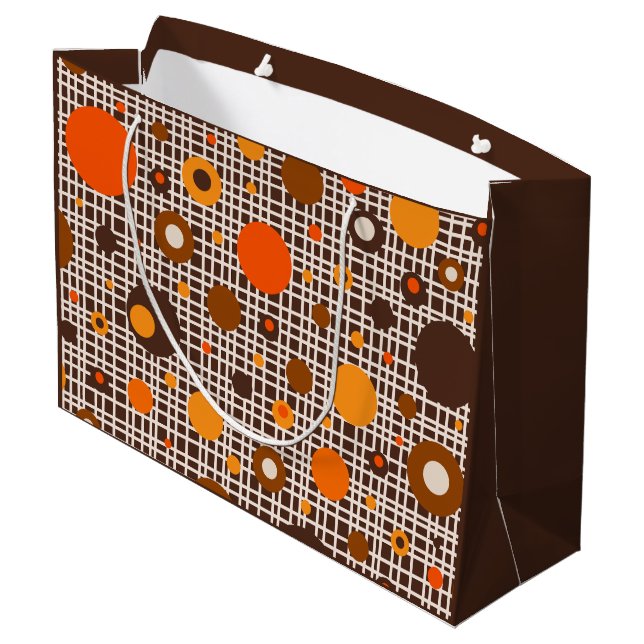 Modernes Woven Dot Muster braun orange Große Geschenktüte (Rückseite Schrägansicht)