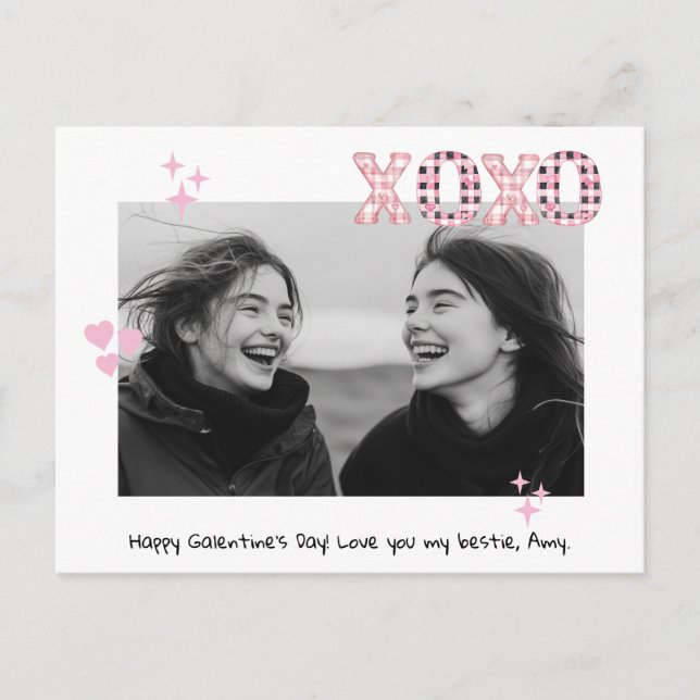 Modernes XOXO Galentine's Day Custom Foto & Text P Postkarte (Vorderseite)
