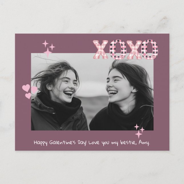 Modernes XOXO Galentine's Day Custom Foto & Text P Postkarte (Vorderseite)