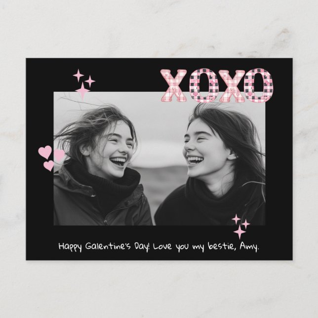 Modernes XOXO Galentine's Day Custom Foto & Text P Postkarte (Vorderseite)