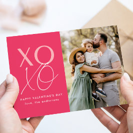 Modernes XOXO Hot Pink Valentine Day Foto Feiertagskarte
