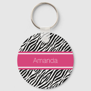 Modernes Zebra-Print mit rosa Streifen und Namen Schlüsselanhänger