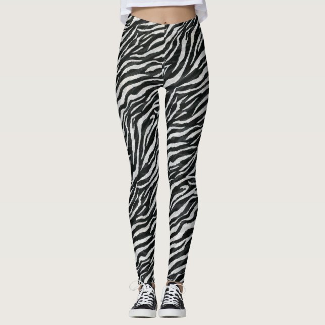 Modernes Zebra Schwarz-weiß Leggings (Vorderseite)