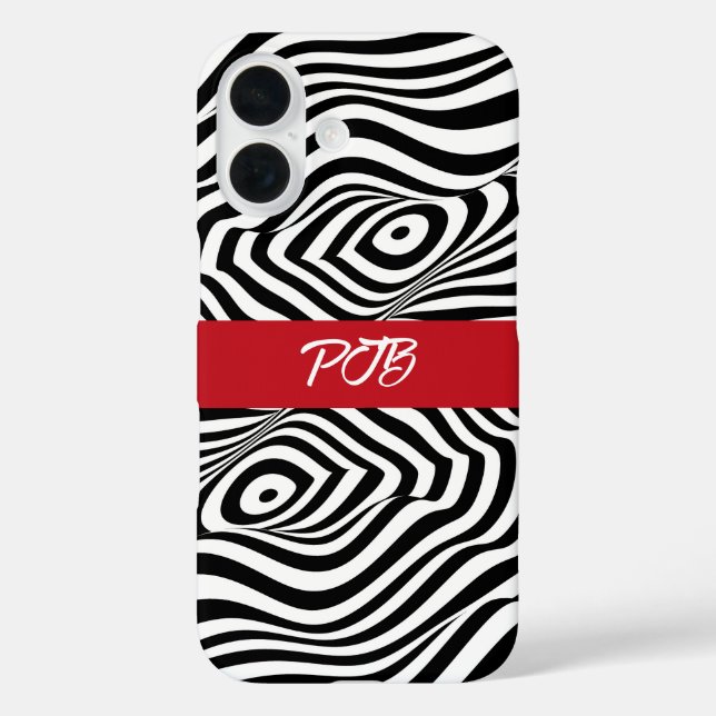 Modernes Zebra Stripe iPhone Case - Bold Monogram (Rückseite)