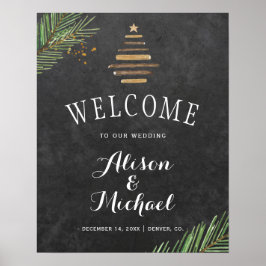 Modernes Zeichen für Hochzeitsempfang bei Kiefernh Poster