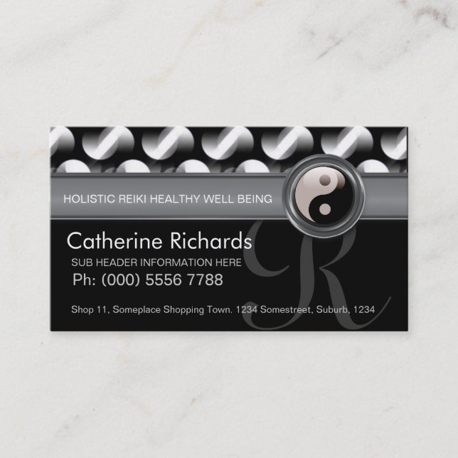 Modernes Zeitalter Reiki YinYang Black+White Bold  Visitenkarte (Vorderseite)