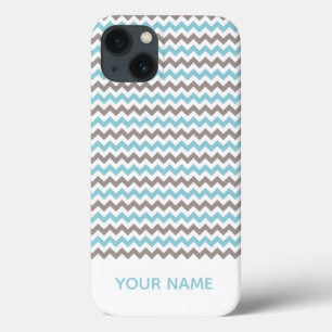 Modernes Zickzack blaugraues Muster mit Name Case-Mate iPhone Hülle