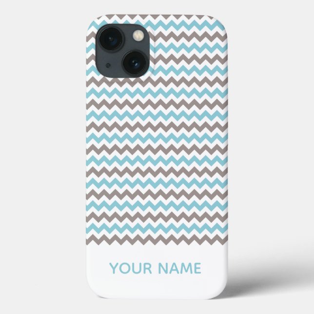 Modernes Zickzack blaugraues Muster mit Name Case-Mate iPhone Hülle (Rückseite)