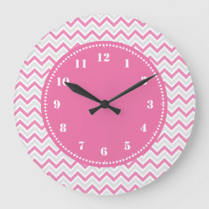 Modernes Zickzack Muster-Girly Rosa Große Wanduhr
