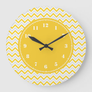 Modernes Zickzack Muster, Girly Yellow Große Wanduhr
