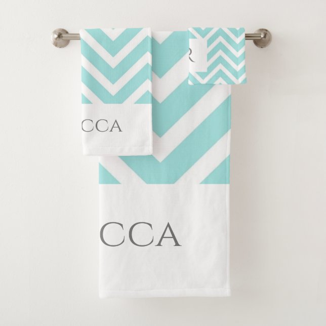 Modernes Zickzack Streifen Monogram Badezimmer Han Badhandtuch Set (Insitu)