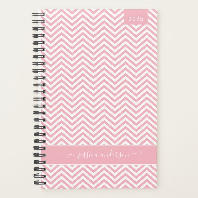Modernes Zickzack Zigzag Blush Pink Girly Script Planer (Vorderseite)