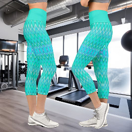 Modernes Zickzackmuster - Wellen in Türkis Capri Leggings
