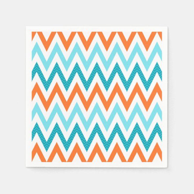 Modernes ZigZag Zickzack Orange Aqua Blaues Muster Serviette (Vorderseite)