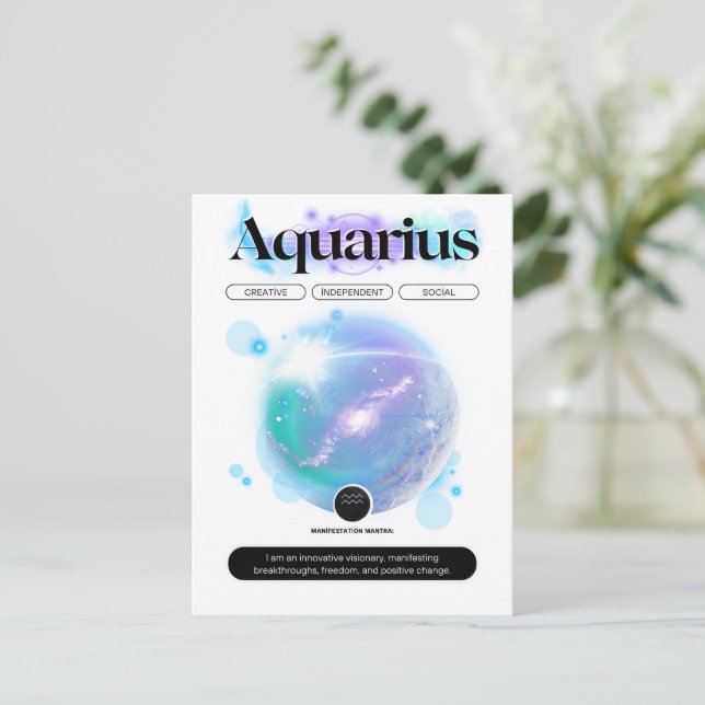 Modernes Zodiac Sign Aquarius Quote Air Element Postkarte (Stehend Vorderseite)