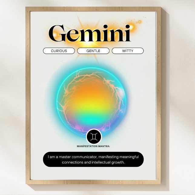 Modernes Zodiac Sign Gemini Quote Air Element Post Poster (Modern Zodiac Sign Gemini Quote Air Element Poster)
