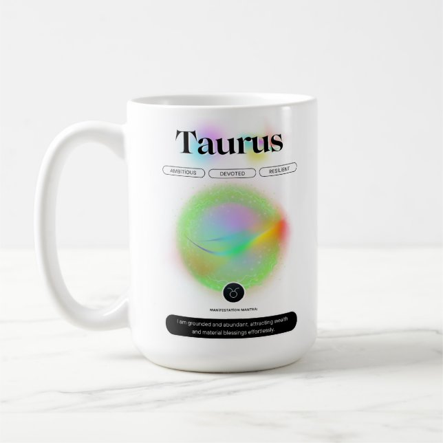 Modernes Zodiac-Zeichen Taurus Zitat-Erdelement Kaffeetasse (Links)