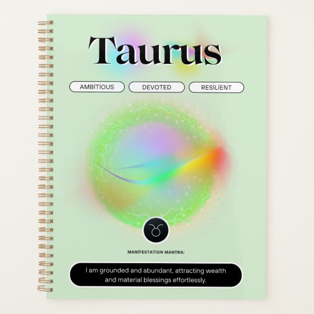 Modernes Zodiac-Zeichen Taurus Zitat-Erdelement Planer (Vorderseite)
