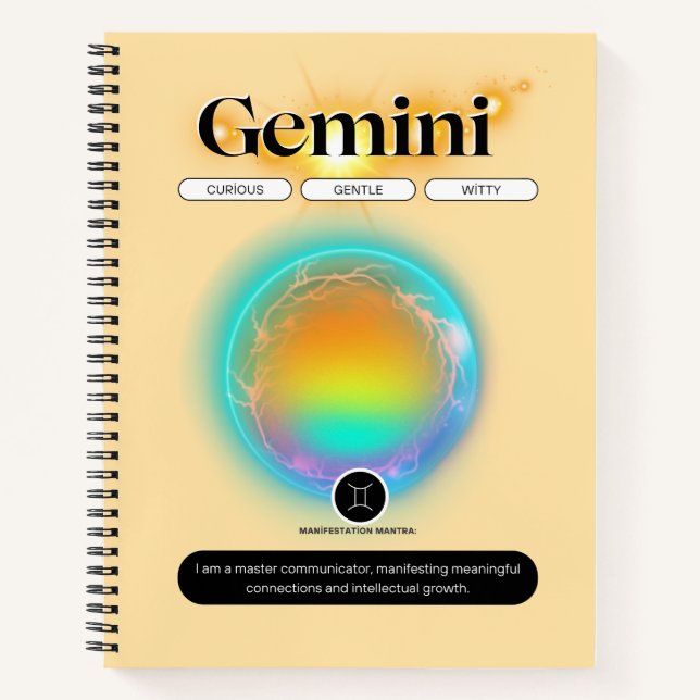Modernes Zodiac-Zeichen-Zwillingsflugelement Notizbuch (Vorderseite)