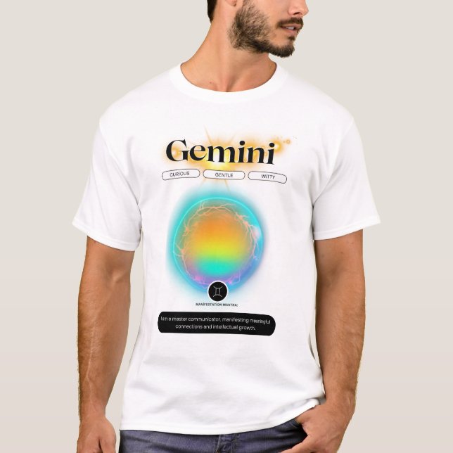 Modernes Zodiac-Zeichen-Zwillingsflugelement T-Shirt (Vorderseite)