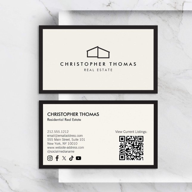Modernes Zuhause-Logo Real Anwesen Elfenbeinfarben Visitenkarte (Von Creator hochgeladen)