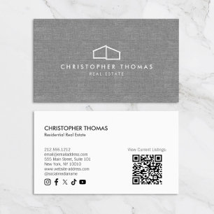 Modernes Zuhause-Logo Real Anwesen Grau Linen QR-C Visitenkarte