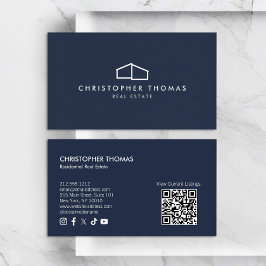Modernes Zuhause-Logo Real Anwesen Navy Blue QR-Co Visitenkarte