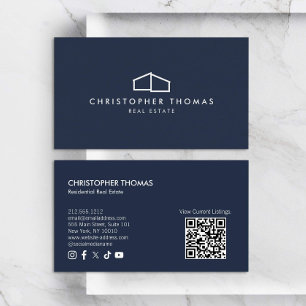 Modernes Zuhause-Logo Real Anwesen Navy Blue QR-Co Visitenkarte
