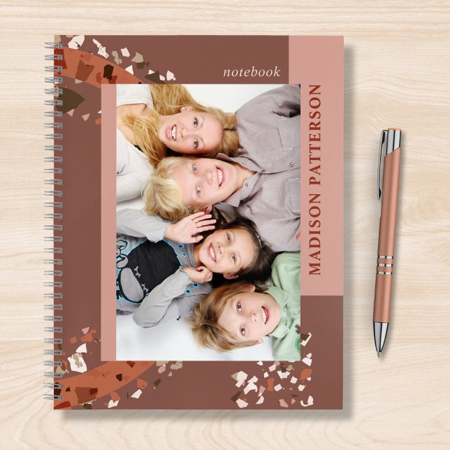 Modernes Zwei Foto Terrazzo Personalisierter Name Notizbuch (Von Creator hochgeladen)