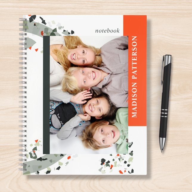 Modernes Zwei Foto Terrazzo Personalisierter Name Notizbuch (Von Creator hochgeladen)